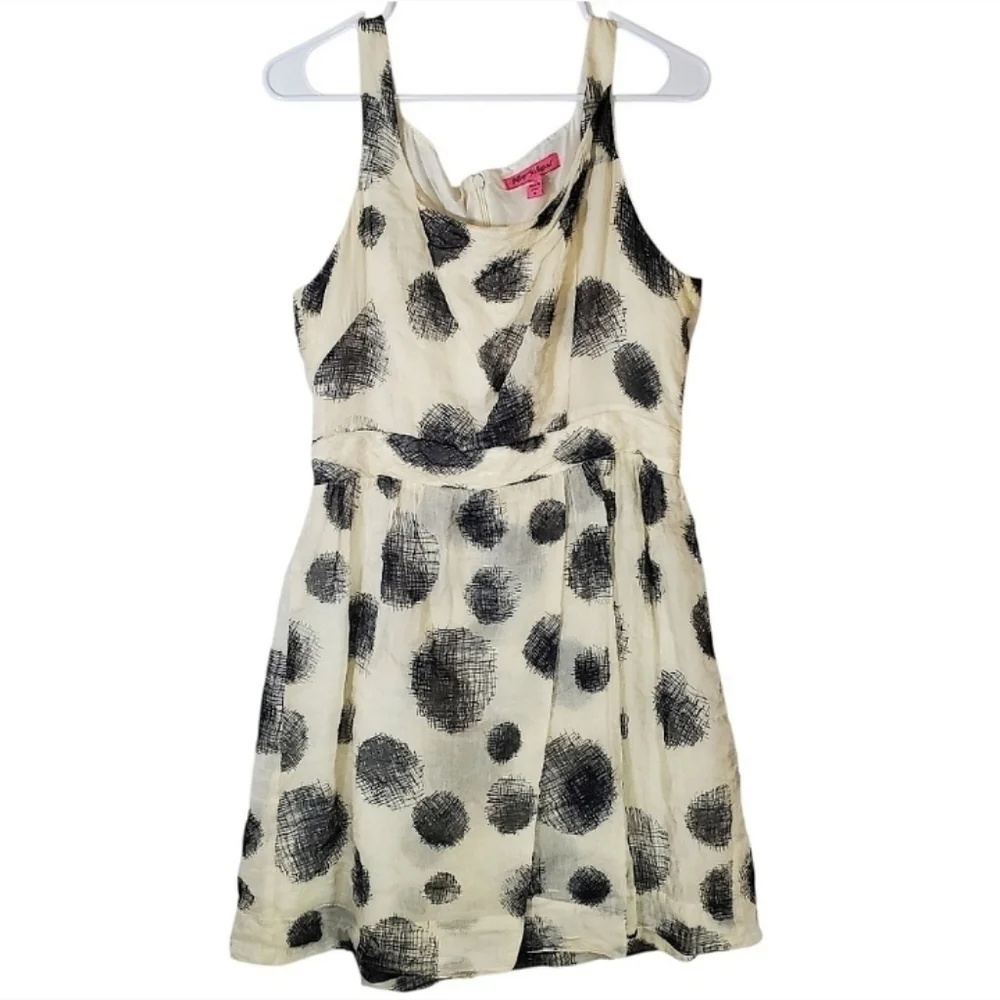 2421 * Betsey Johnson Polka Dot Sleeveless Mini Dress Black Ivory Size 10